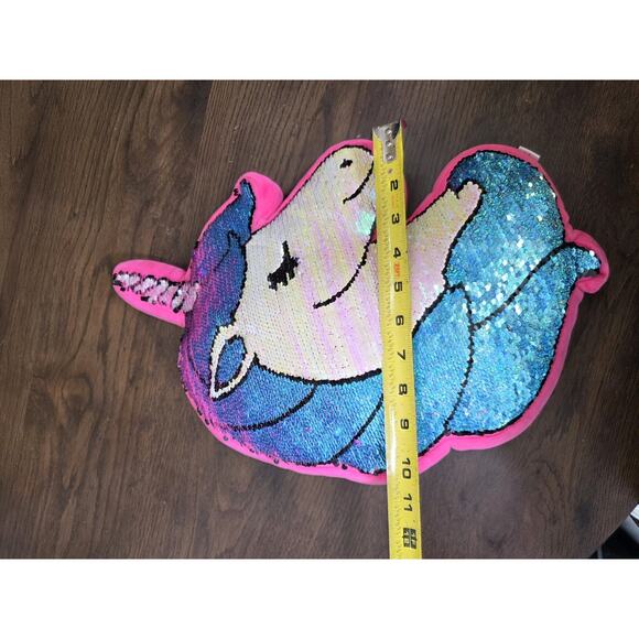 Unicorn Pink Silver Reversible Sequin Throw Pillows 14”x 12” Decorative Mermaid - Picture 13 of 16